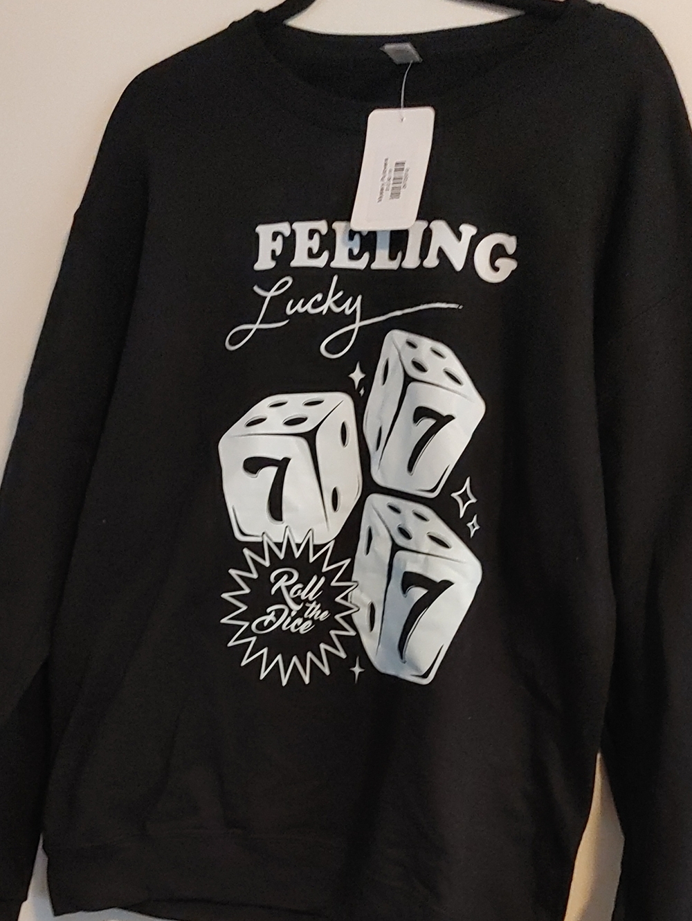 Jerzees Black Crewneck Sweatshirt with White Dice Graphic